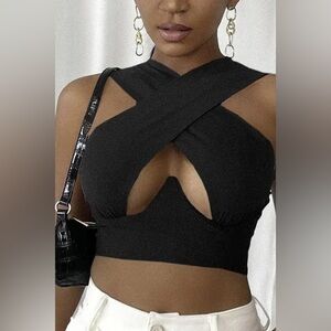 Black Cross Wrap Front Crop Top- Small